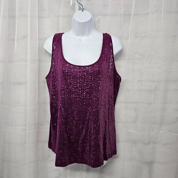 Lane Bryant Purple Sequin Tank Boho Gypsy Disco Retro 14/16 - Picture 1 of 9